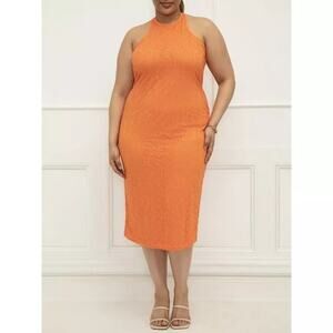 ELOQUII Elements Maxi‎ Crochet Racer Back Midi Dress Orange Womens 22/24